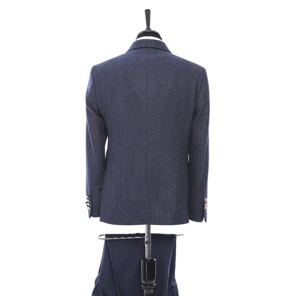2-piece Double Breast Glen Plaid Navy Suit By Derman Suits - Picture 3 of 4